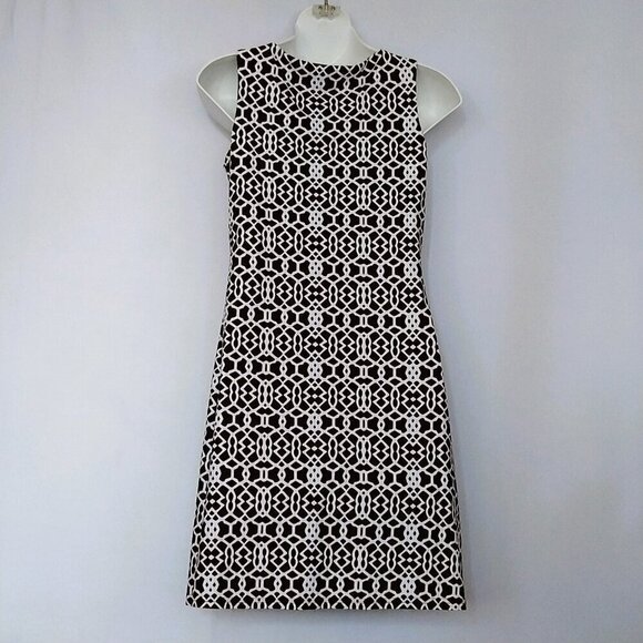 Jude Connally Dress Sleeveless Size XS  Brown White Geometric Print Made In USA - Picture 2 of 4